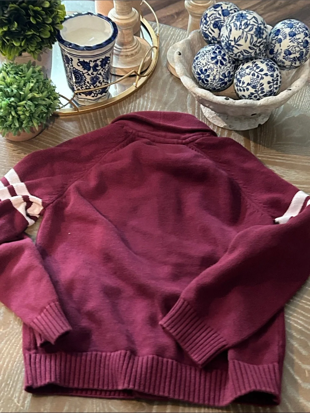 Gymboree Burgundy Button Up Cardigan Sweater Varsity Football Basketball Crest